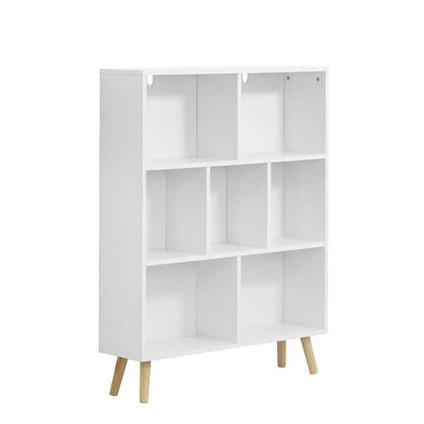 42.1 in. H x 31.5 in. W x 9.4 in. D White Wooden 7-Cube Storage Organizer with Legs