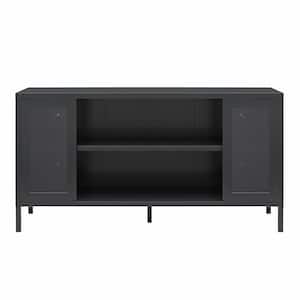 Sunset District, Black Metal TV Stand fits TVs up to 50" with Perforated Metal Mesh Accents