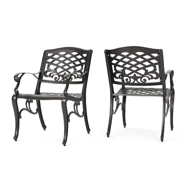 Noble House Sarasota Bronze Aluminum  Outdoor Patio  Dining Chair (Set of 2)