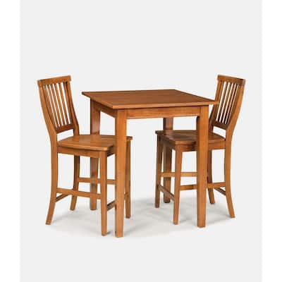 Arts and Crafts 30 in. Square Cottage Oak Wood 3 Piece Bistro Set Seating Capacity 2