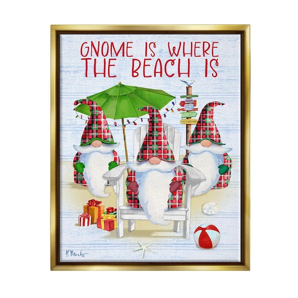 Stupell Industries Tropical Christmas Gnomes by Paul Brent 1-Piece Floater Frame Graphic Print Fantasy Poster Art Print 31 in. x 25 in.