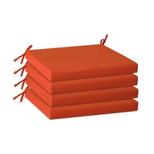 FadingFree Outdoor Dining Square Patio Chair Seat Cushions with Ties, Set of 4,19 in. x 17 in. x 2 in., Orange