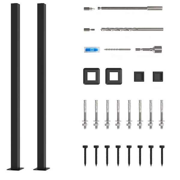 1.57 in. x 1.57 in. x 3 ft. Galvanized Steel Corner Metal Fence Post with Flange and Post Cap (2 pack)