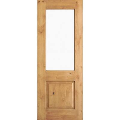 36 in. x 96 in. Rustic Knotty Alder Wood Clear Glass Half-Lite Clear Stain Right Hand Inswing Single Prehung Front Door