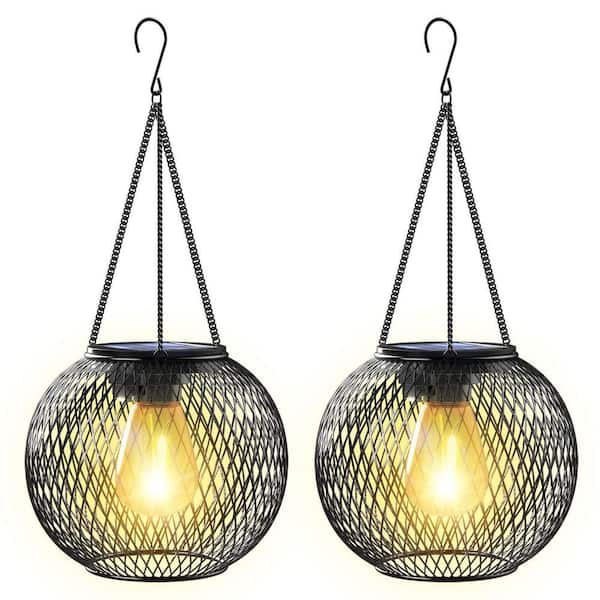 Hanging Lights Outdoor Garden Metal Lanterns Decorative 2 Pack