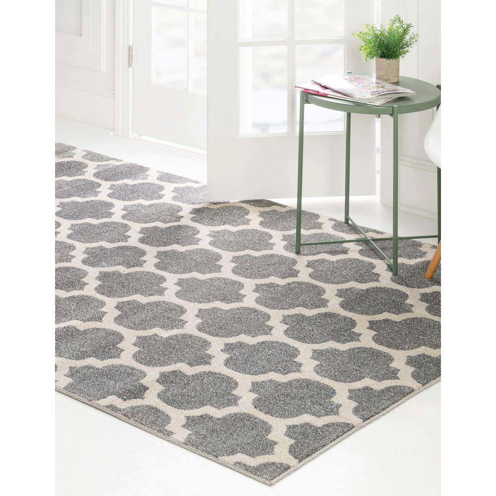 Elegant Dark Grey Trellis Rectangular Indoor Area Rug
