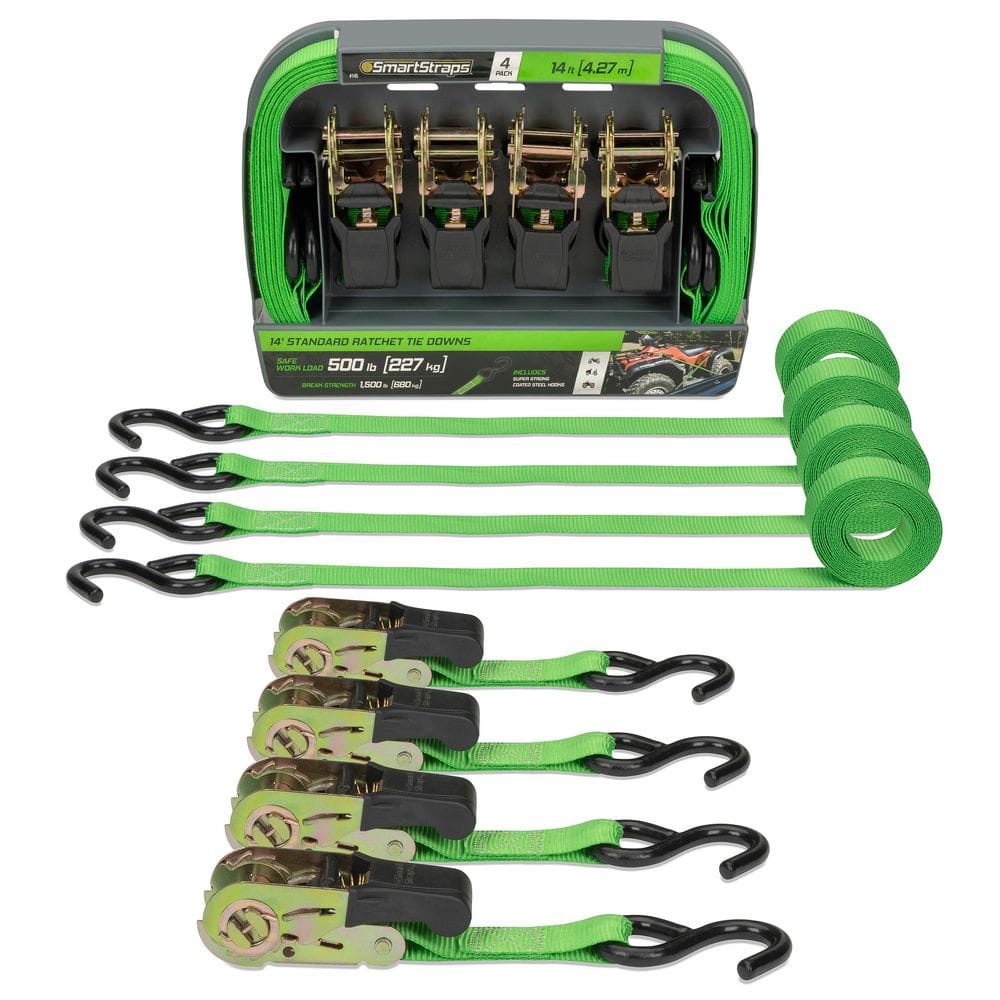 SmartStraps 14 ft. x 1 in. Green Padded Ratchet Tie Down Straps