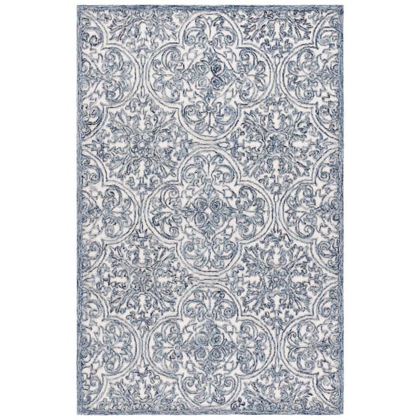 Martha Stewart 4 ft. x 6 ft. Ivory/Blue Floral Ornate Area Rug