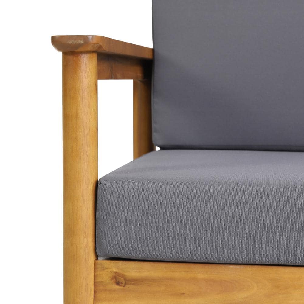 Teak Wood Outdoor Loveseat with Dark Gray Cushions