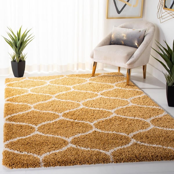 Hudson Shag 8 ft. x 10 ft. Gold/Ivory Geometric Trellis Area Rug