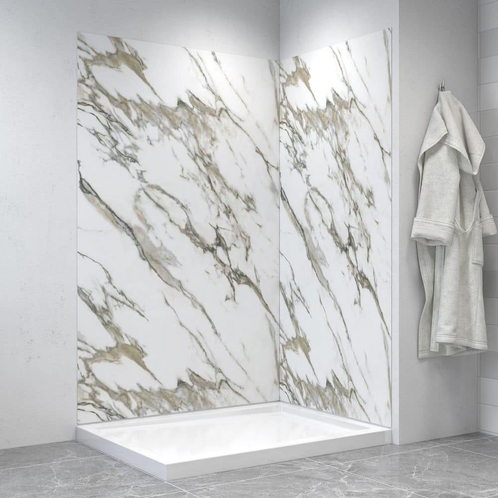 DSH-2340-283 48 in. L x 36 in. W x 76 in. H 2-Piece Glue-Up Corner Shower Wall Surround in Calcatta Marble Finish price history on PriceWatchPro