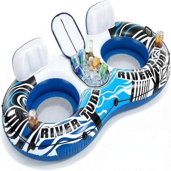 Yangming 2 Person Inflatable River Float with Removable Cooler, 2 Cup ...