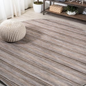 Bo Modern Farmhouse Brown/Natural 6 ft. 7 in. Wide Stripe Round Indoor/Outdoor Area Rug
