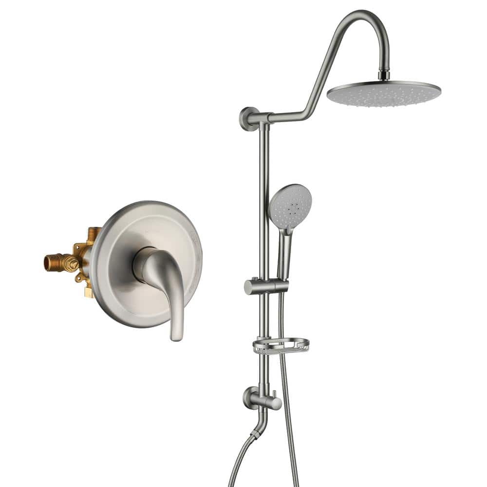 Brushed Nickel Dual Head Wall Mounted Rain Shower System