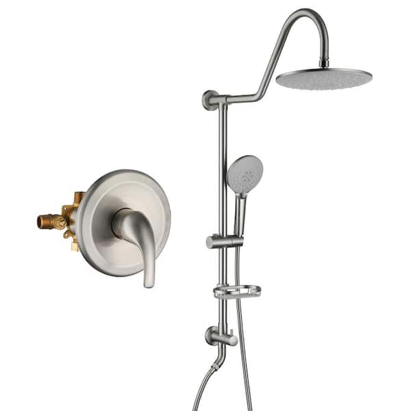 Boyel Living 3-Spray Patterns with 1.8 GPM 10 in. Wall Mount Dual Shower Heads with Soap Dish and Rough-in Valve in Brushed Nickel