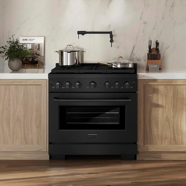 36 in. 5.2 cu. ft. Paramount Dual Fuel Range with 6 Burner DuoPro Cooktop and Convection Oven in Black Stainless Steel