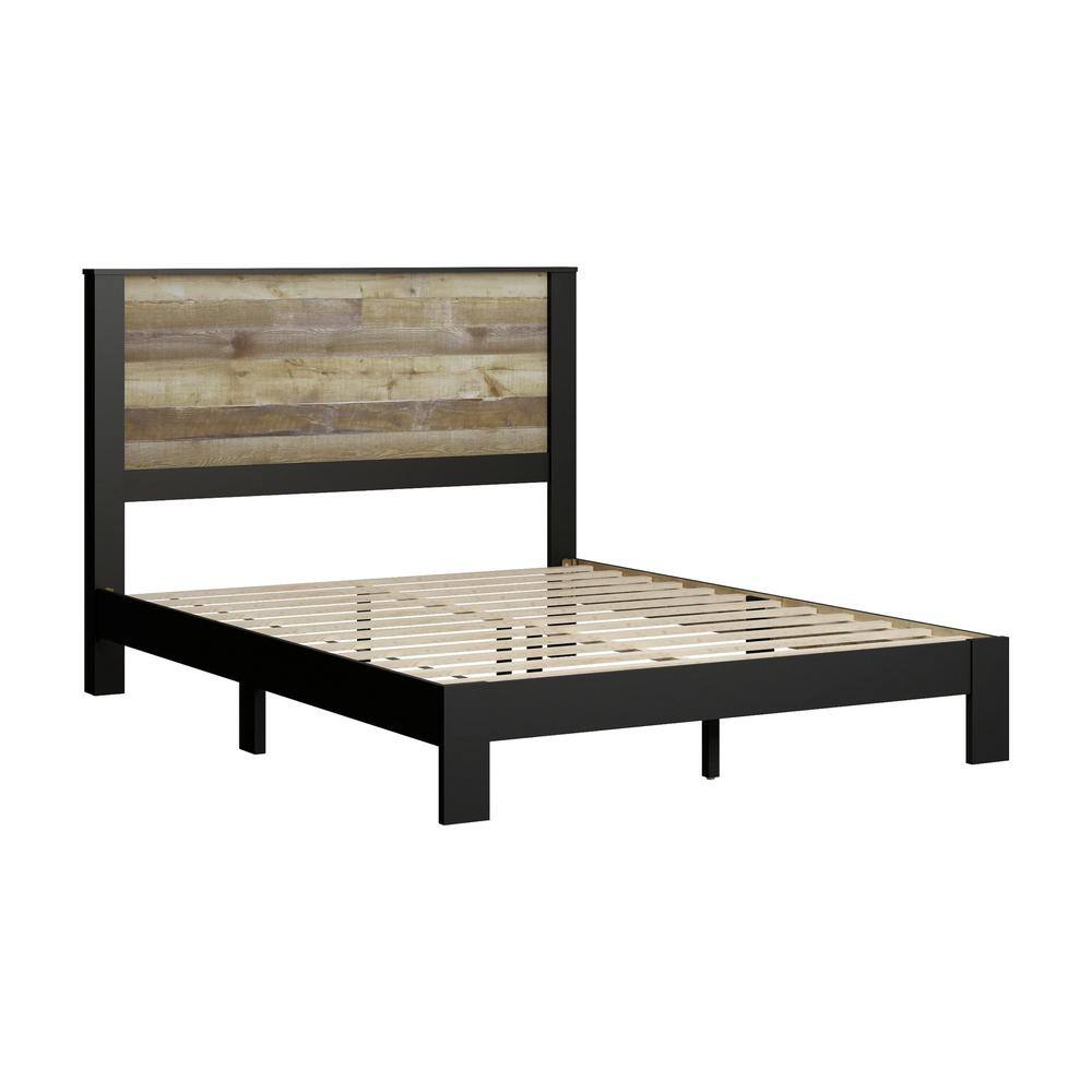 Beckett Queen Low Profile Panel Platform Bed, Knotty Oak/Matte Black - Hillsdale Furniture- INCOMPLETE, HEADBOARD NOT INCLUDED, PIECES MISSING