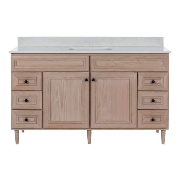 Ryansbrook 61 in. Single Sink Champagne Brown Freestanding Bath Vanity with Mineral White Quartz Top Assembled