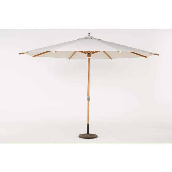 UPLAND Outdoor 9 ft. Aluminum Cantilever Patio Umbrella in Beige Neutral with 8 Faux-Wood Grain Aluminum Ribs