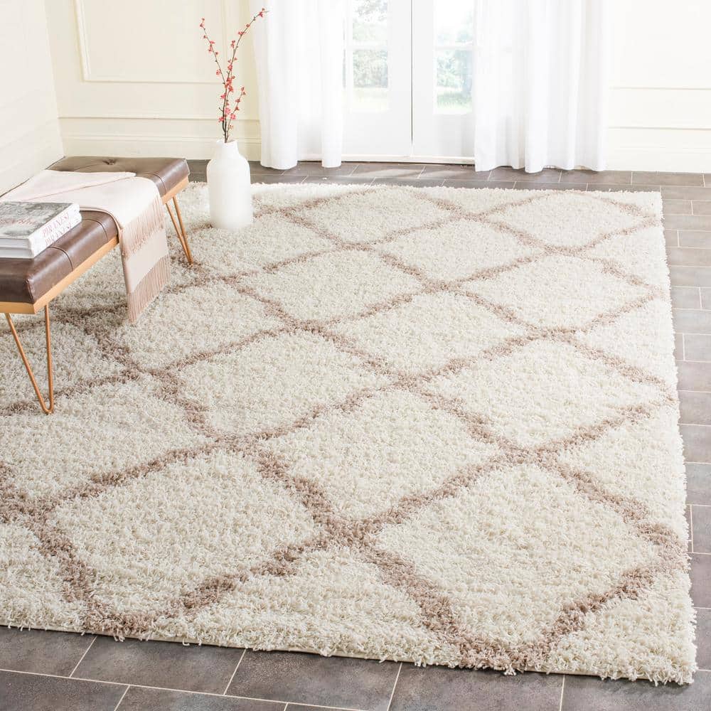 Ivory & Beige Luxe Shag 8' x 10' Hand-knotted Synthetic Rug