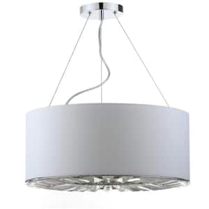 Fernando 3-Light Chrome Drum Hanging Pendant Lighting with Off-White Shade