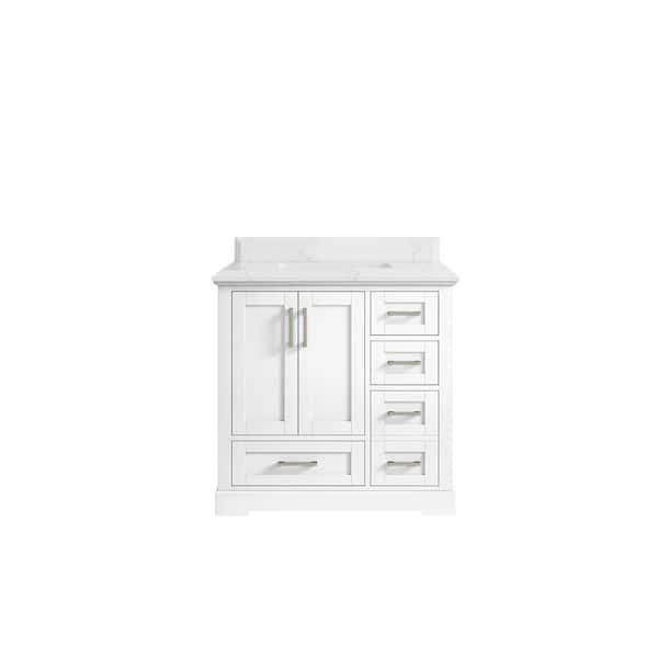 Willow Collections Boston 36 in. W x 22 in. D x 36 in. H Single Sink Bath Vanity Center in White with 1.5" Empira Quartz Top