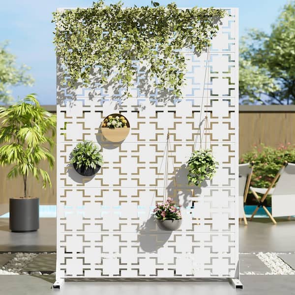 Dovelina 47 in. x 72 in. White Textured Metal Garden Screens Outdoor Privacy Screen