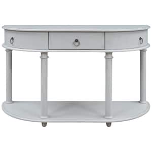 Melissa 48 in. Gray Wash Retro Curved Wood Console Table with Drawer