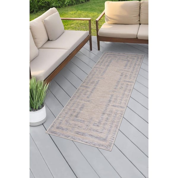 Bailey Natural 2 ft. x 7 ft. Transitional Geometric Flat Weave Polypropylene Runner Indoor/Outdoor Runner Rug
