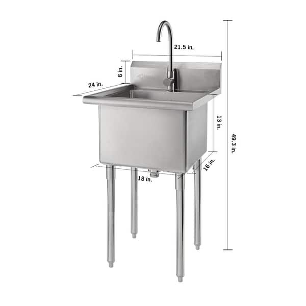 Trinity 21 5 In W X 24 D 49 3 H Stainless Steel Utility Sink Tha 0303 The Home Depot - Home Depot Wall Mount Utility Sink