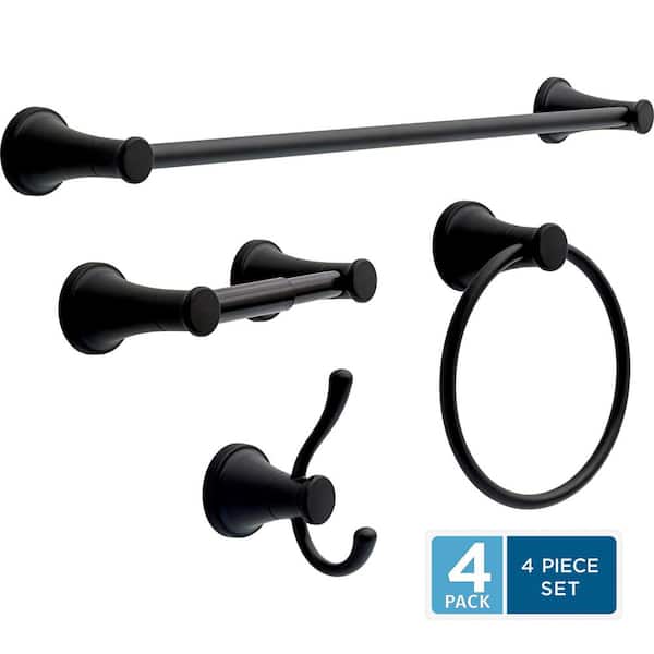 Casara 4-Piece Bath Hardware Set with 24 in. Towel Bar, Toilet Paper H