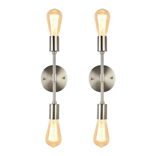 5.6 in. 2-Light Nickel Modern Wall Sconce Bathroom Vanity Light