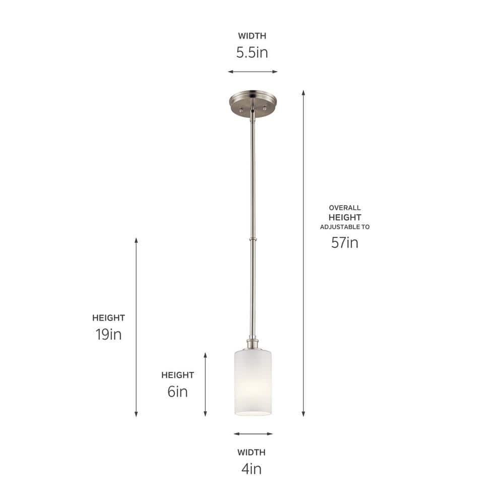 Transitional Joelson 4" Mini Pendant in Brushed Nickel with Opal Glass