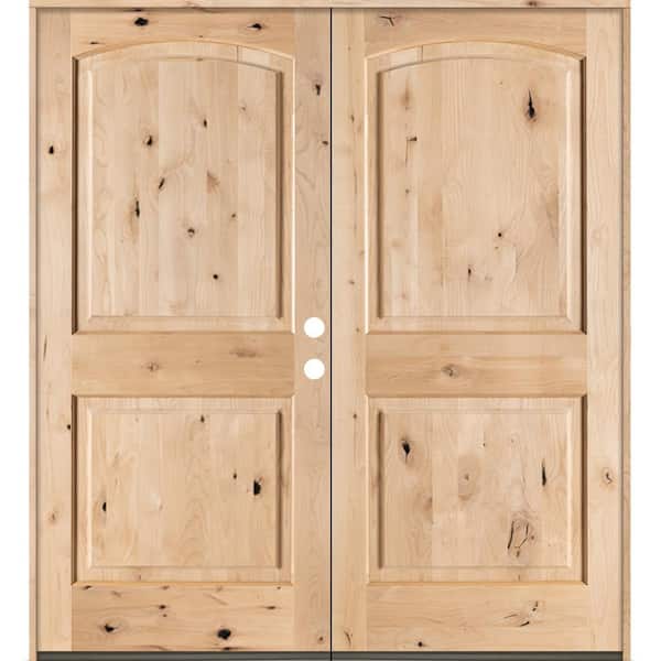 Krosswood Doors 72 in. x 80 in. Rustic Knotty Alder 2-Panel Top Rail Arch Unfinished Left-Hand Inswing Wood Double Prehung Front Door
