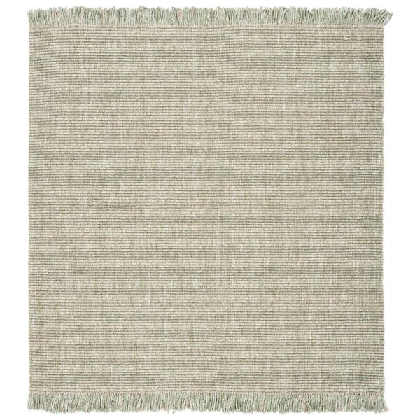 Natural Fiber Green/Beige 6 ft. x 6 ft. Woven Thread Square Area Rug