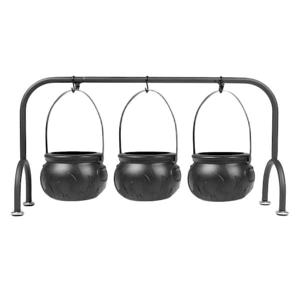 34 fl. oz. Black Plastic Witches Cauldron Candy Serving Bowls With Rack, Halloween Party Supplies for Decor (Set of 3)