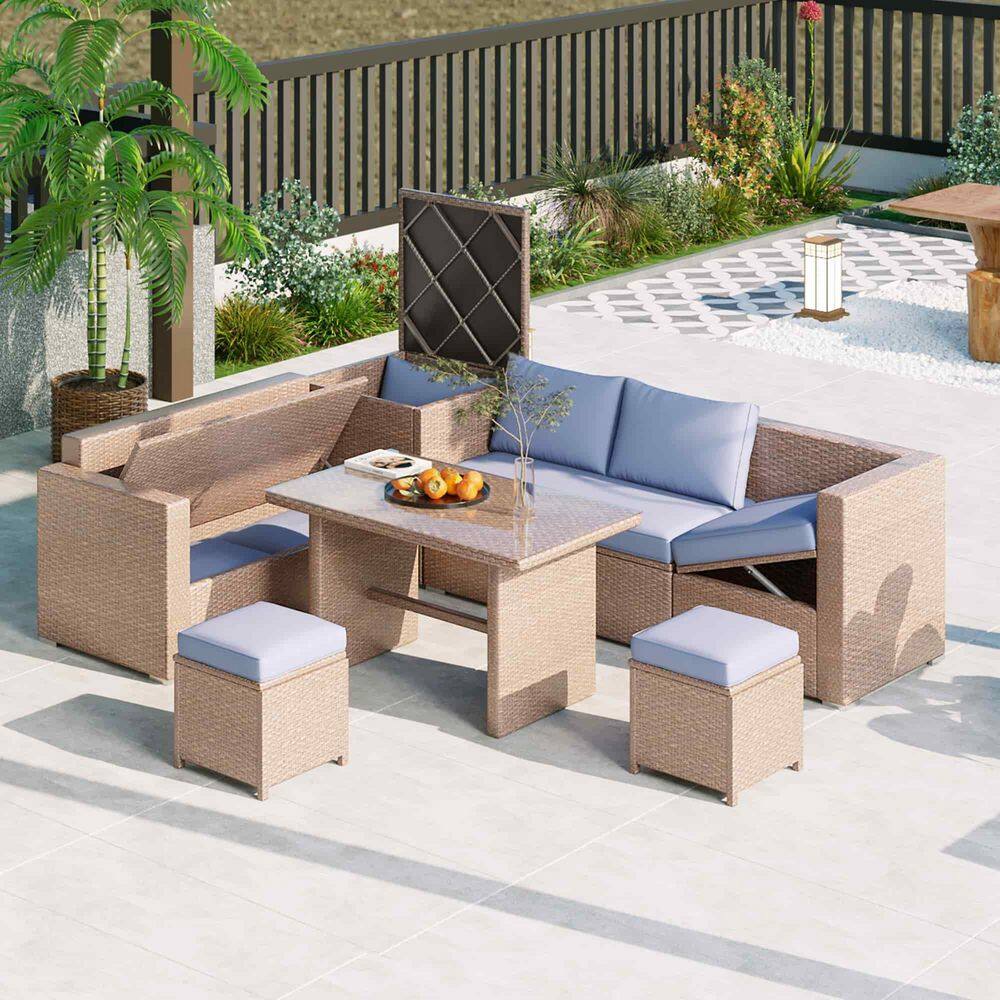 6-Piece PE Rattan Wicker Sofa Set-Outdoor Sectional Set with Adjustable Sea