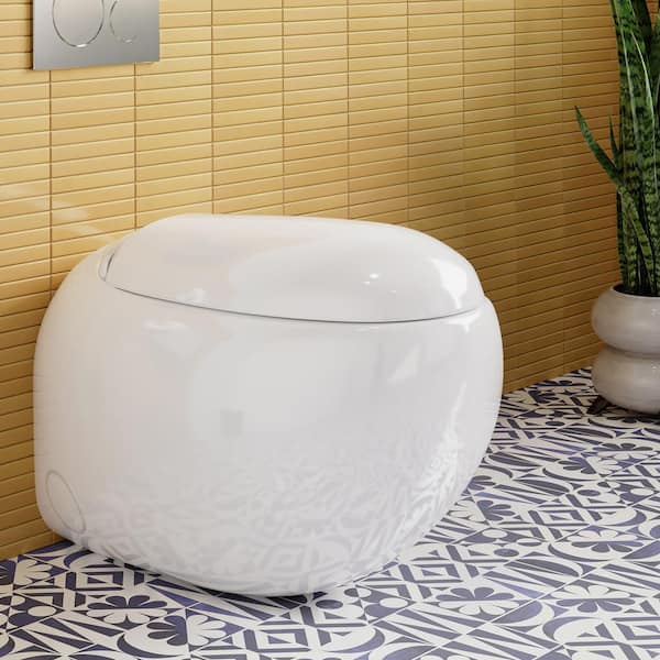 Plaisir Back to Wall 1.28 GPF 7 in. Rough-In Dual Flush Round Toilet Bowl Only in White Glossy