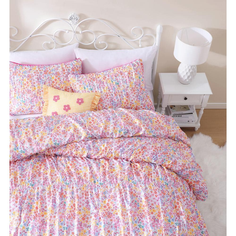 Full Pink Microfiber Reversible Kids Comforter Set