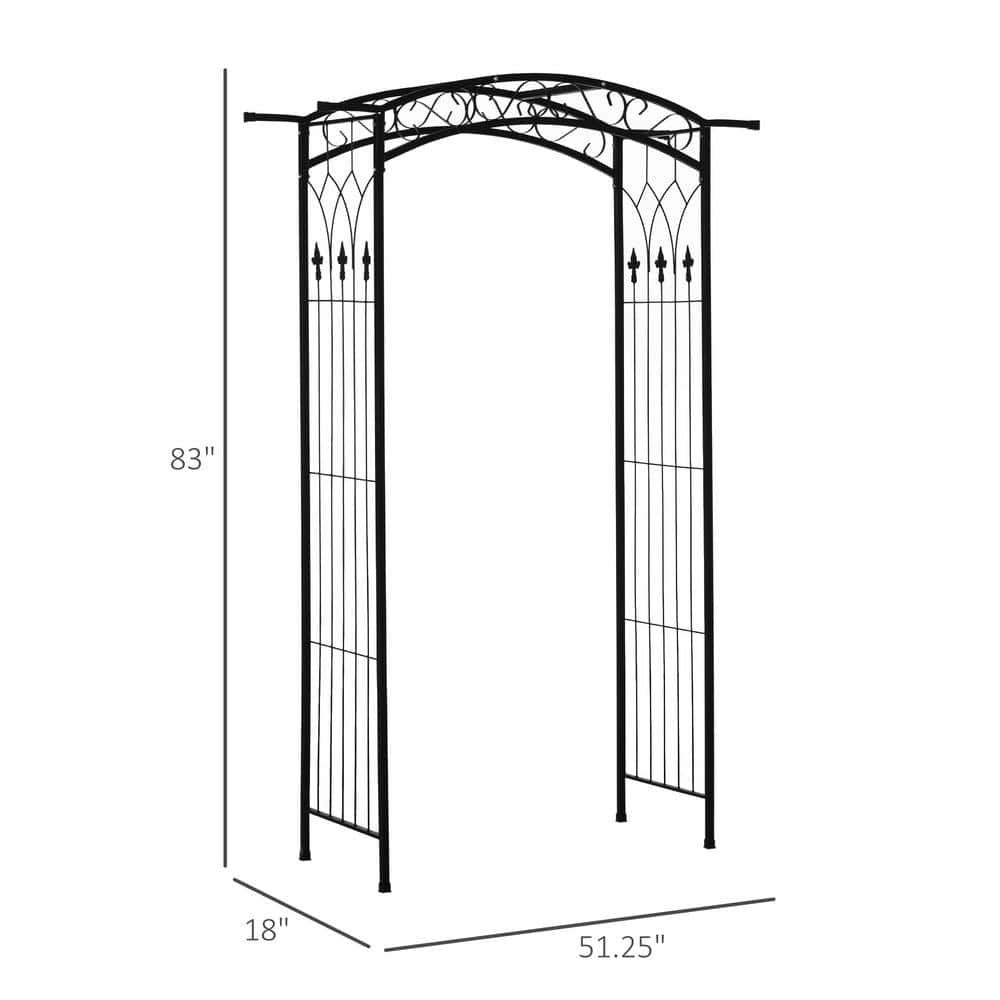 Matte Black Metal Garden Arch Arbor with Scrollwork