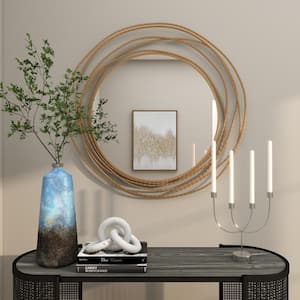38 in. x 40 in. Round Framed Gold Wall Mirror with Overlapping Ring Frame