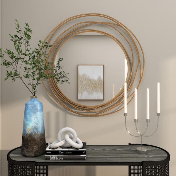 Antique Large Ring Sculpture Wall Mirror in Clean Gold Finish with Streamline  Curves 20.25 inches W X 20 inches H Bailey Street Home 208-Bel-4614811 
