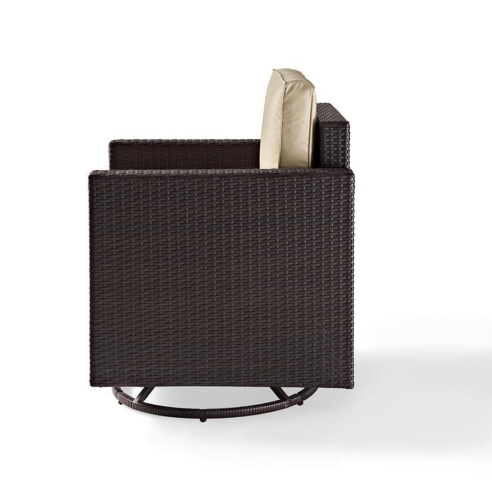 Palm Harbor Brown Wicker Swivel Rocker Chair with Sand Cushions