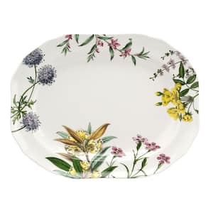 Stafford Blooms White Porcelain 14 in. Rectangular Platter