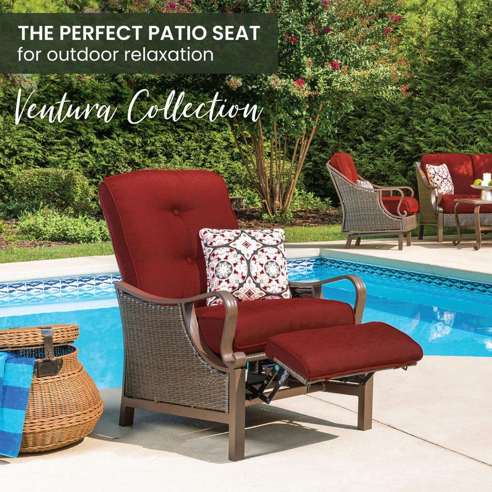 Crimson Red Steel and Wicker Reclining Armchair with Cushions