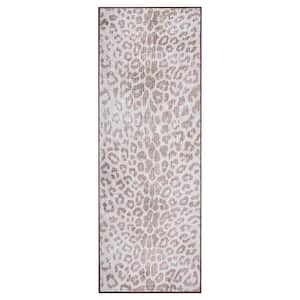 Miya Leopard Brown 2.5 ft. x 7 ft. Animal Print Washable Runner Rug