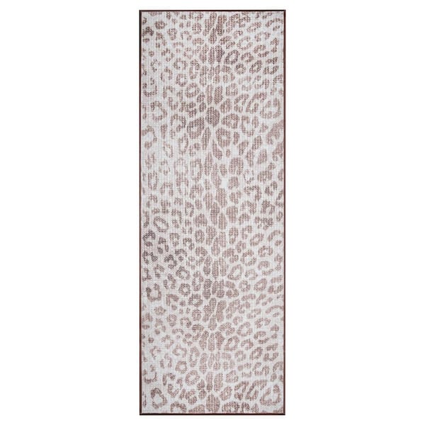 My Magic Carpet Miya Leopard Brown 2.5 ft. x 7 ft. Animal Print Washable Runner Rug