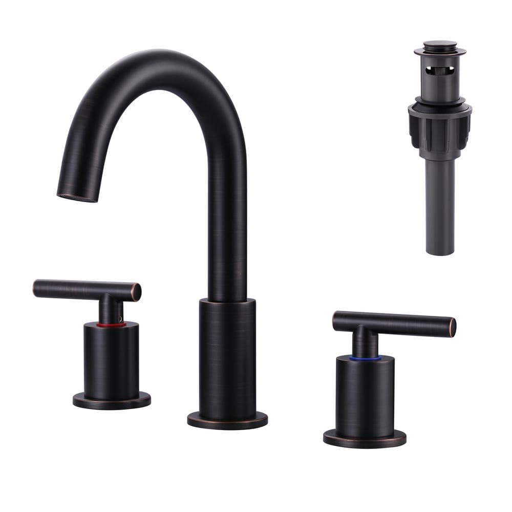 Oil Rubbed Bronze 8-Inch Widespread Bathroom Faucet with Pop-Up Drain