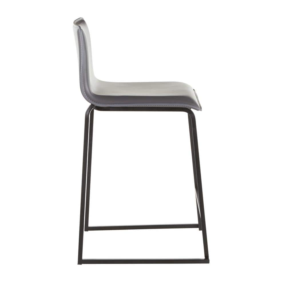 Modern Glam 26" Gray Faux Leather Counter Stool with Black Metal Base - Set of 2
