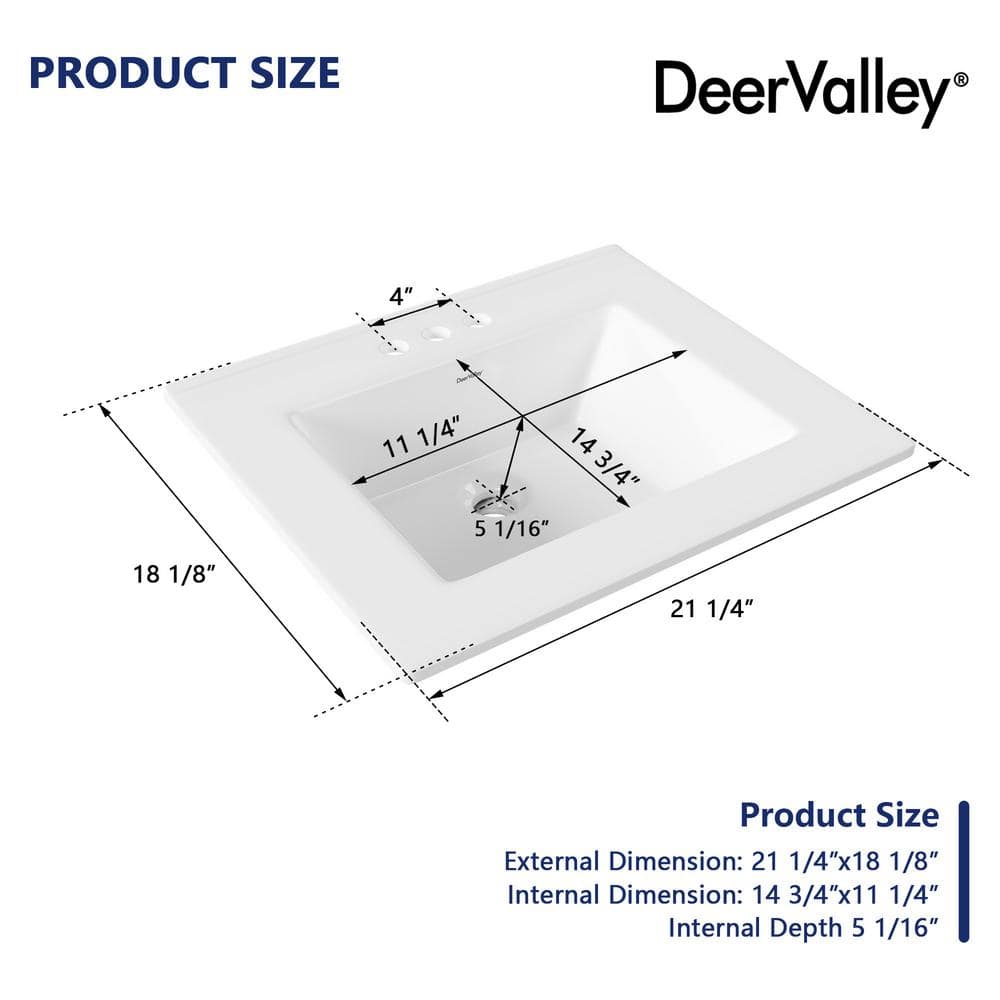 21'' x 18'' White Rectangular Ceramic Drop-In Bathroom Sink with Overflow